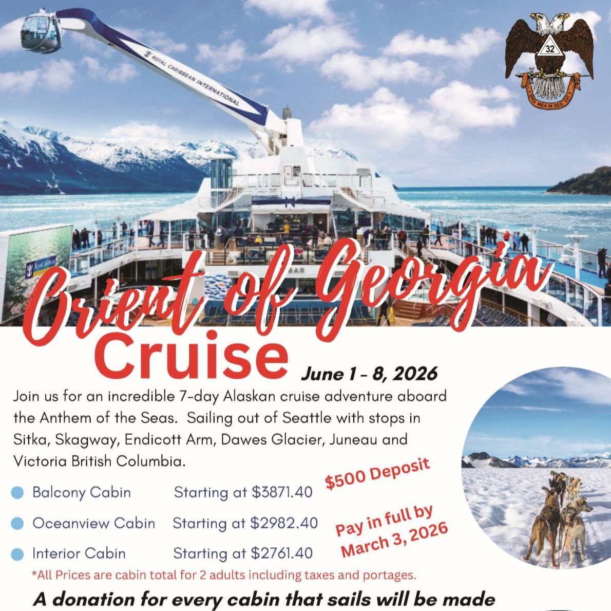  $4000 Cruise Balcony Raffle or Cash (only 225 tickets to be sold)